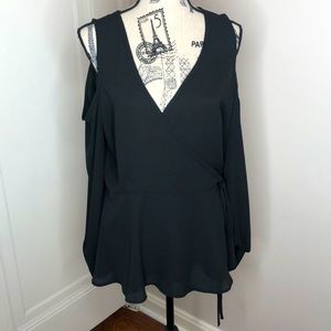 Black Long Sleeve Blouse with Shoulder Cutouts